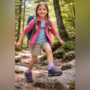 Columbia Kids Redmond Waterproof Hiking Sneakers Blue Pink Size 2 Girls